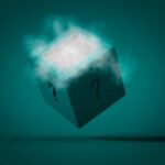 Mysterious floating box with question marks surrounded by smoke representing the unknown nature of hizzaboloufazic.