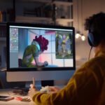 Person using AI video creation software on computer to animate images into videos, demonstrating Vidwud AI image-to-video technology