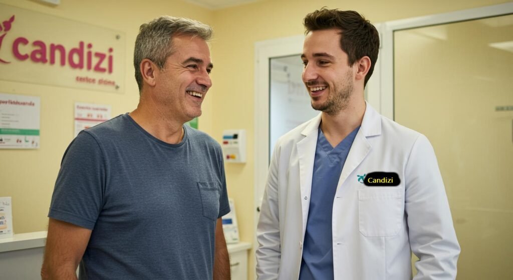Happy patient and doctor smiling together at Candizi wellness center during consultation.