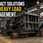 Compact lifting equipment supporting a heavy industrial machine inside a warehouse, demonstrating portable heavy load management solutions.